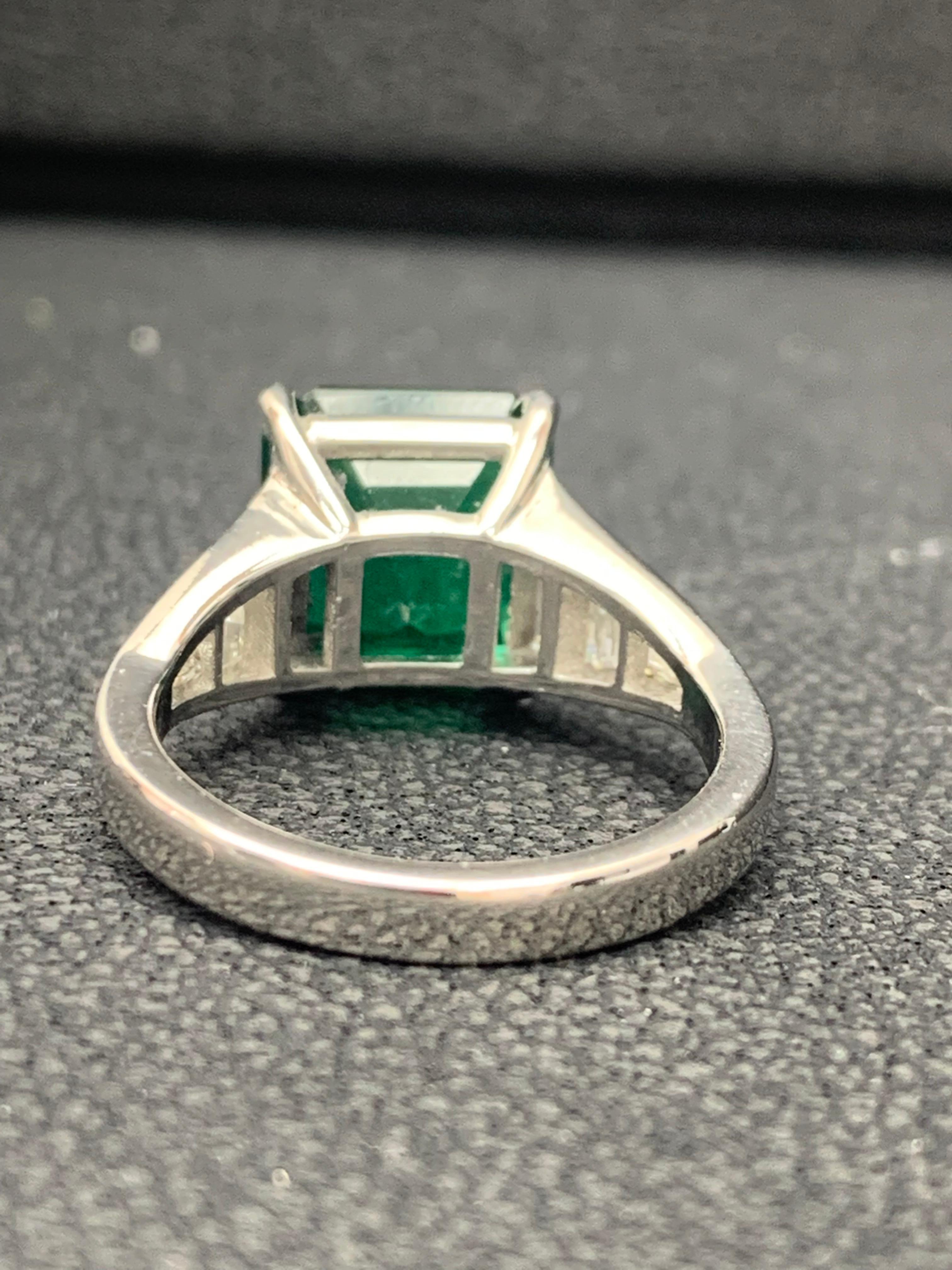 4.03 Carat Emerald Cut Emerald and Diamond Engagement Ring in Platinum For Sale 6