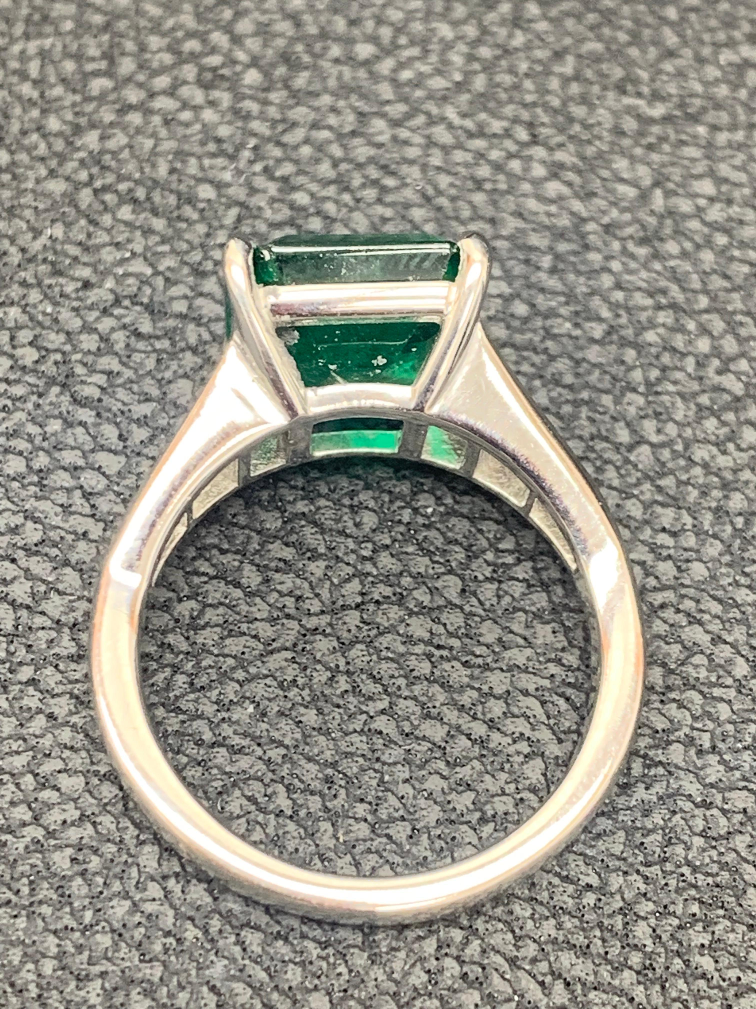 4.03 Carat Emerald Cut Emerald and Diamond Engagement Ring in Platinum For Sale 7