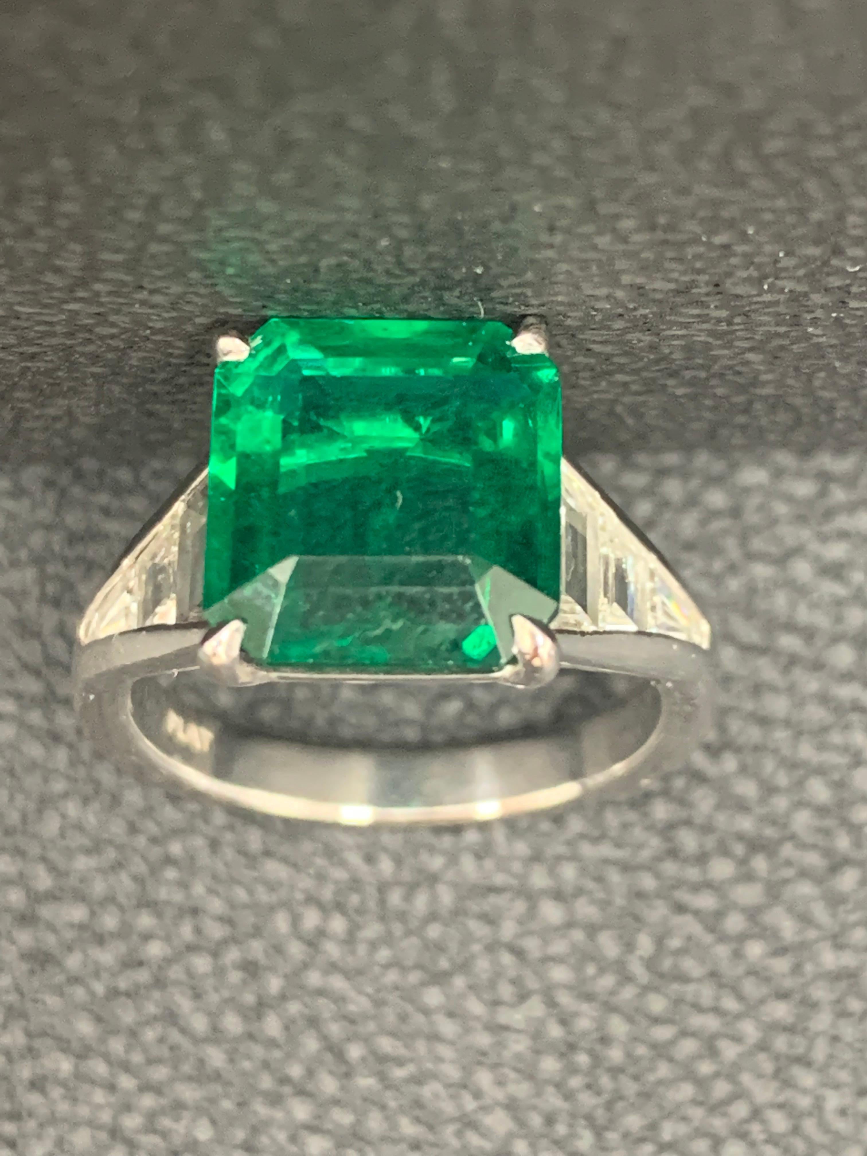 4.03 Carat Emerald Cut Emerald and Diamond Engagement Ring in Platinum For Sale 10