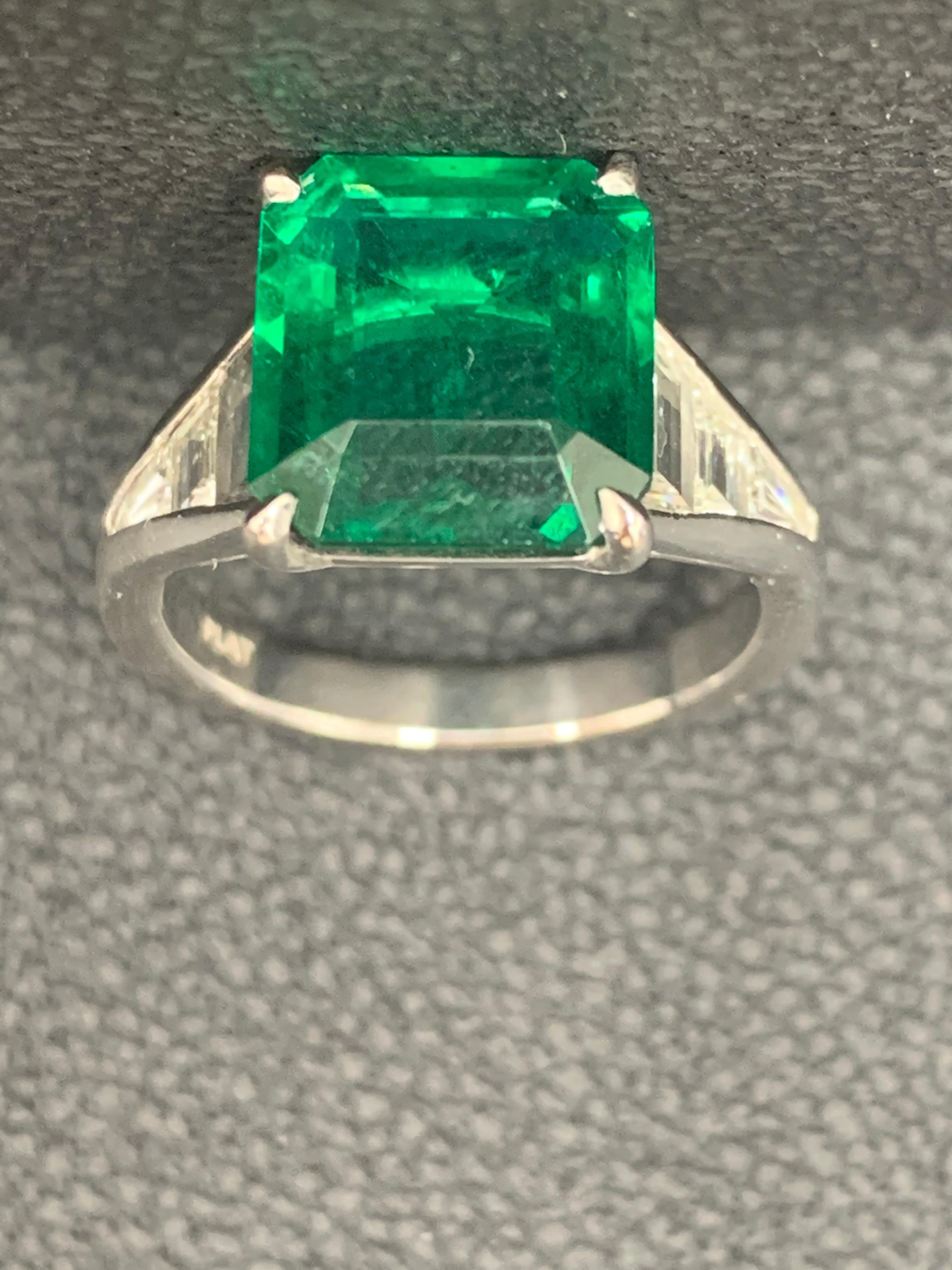 4.03 Carat Emerald Cut Emerald and Diamond Engagement Ring in Platinum For Sale 11