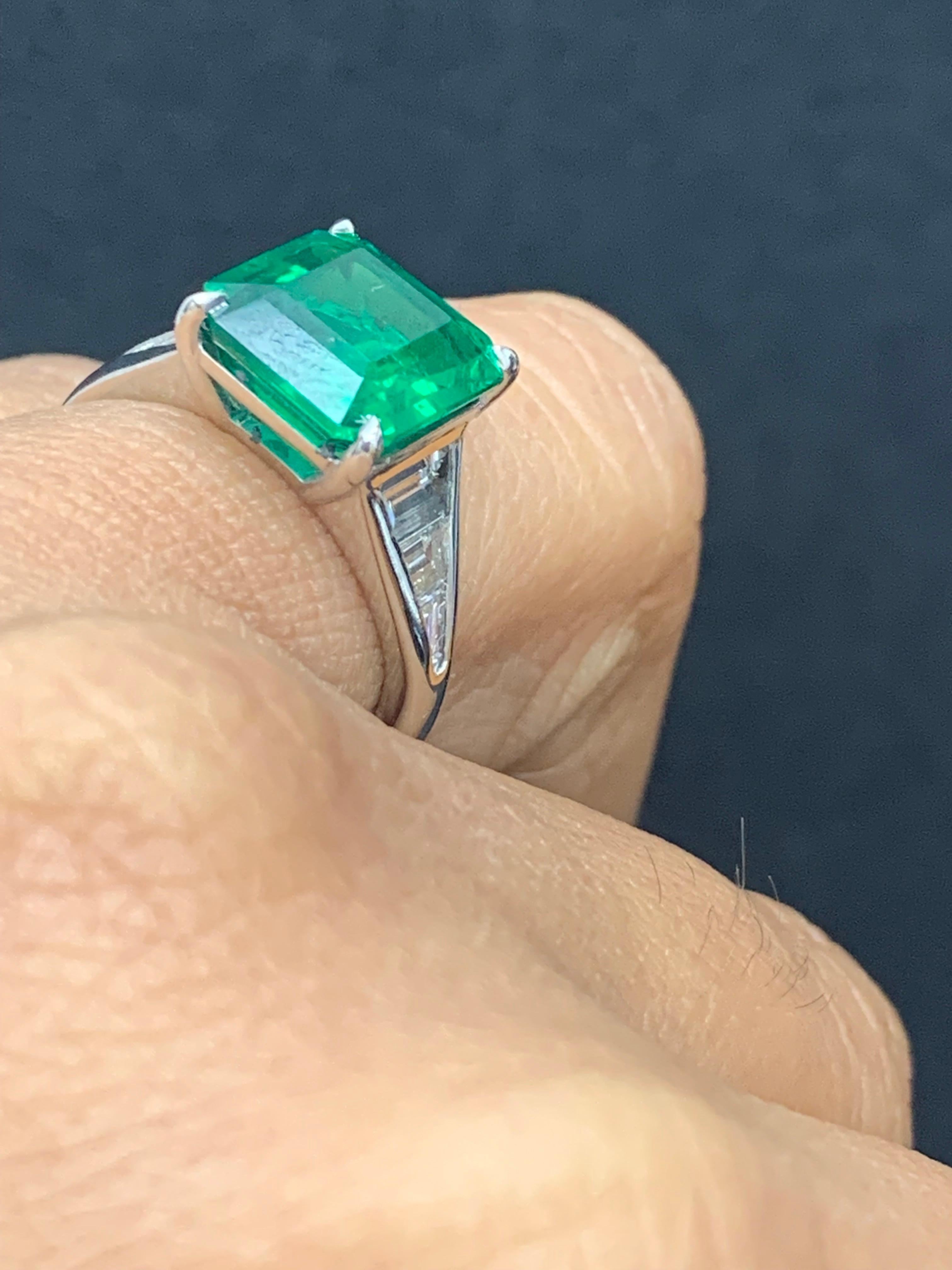 4.03 Carat Emerald Cut Emerald and Diamond Engagement Ring in Platinum In New Condition For Sale In NEW YORK, NY