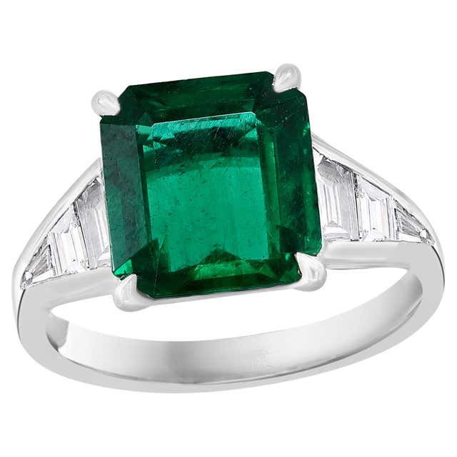 4.66 Carat Emerald Cut Emerald and Diamond Engagement Ring in Platinum ...