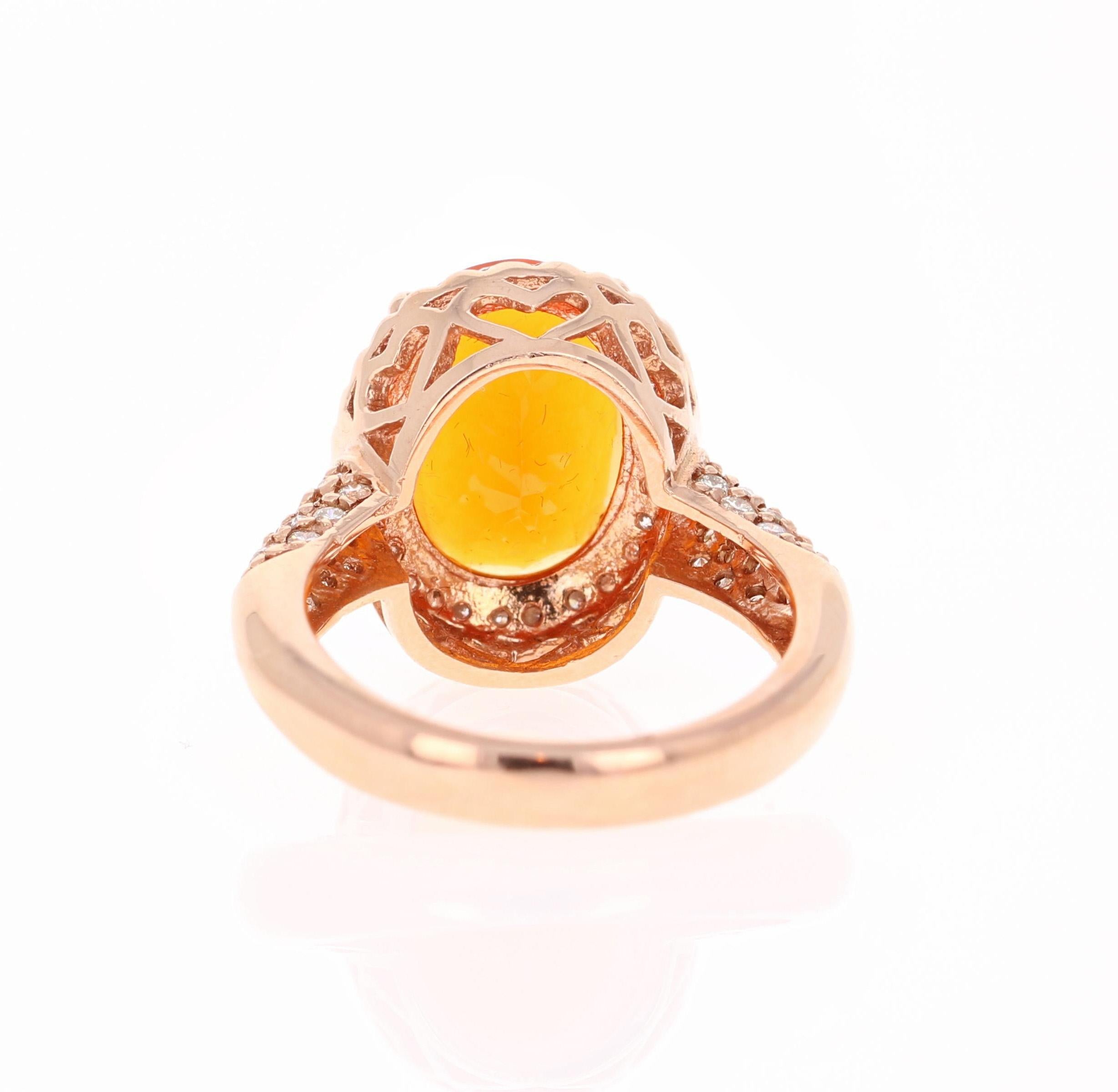 Contemporary 4.03 Carat Fire Opal Diamond 14 Karat Rose Gold Ring For Sale