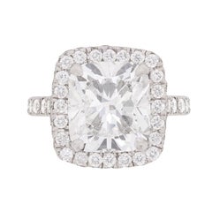 4.03 Carat GIA Certified Cushion Cut Diamond Halo Ring