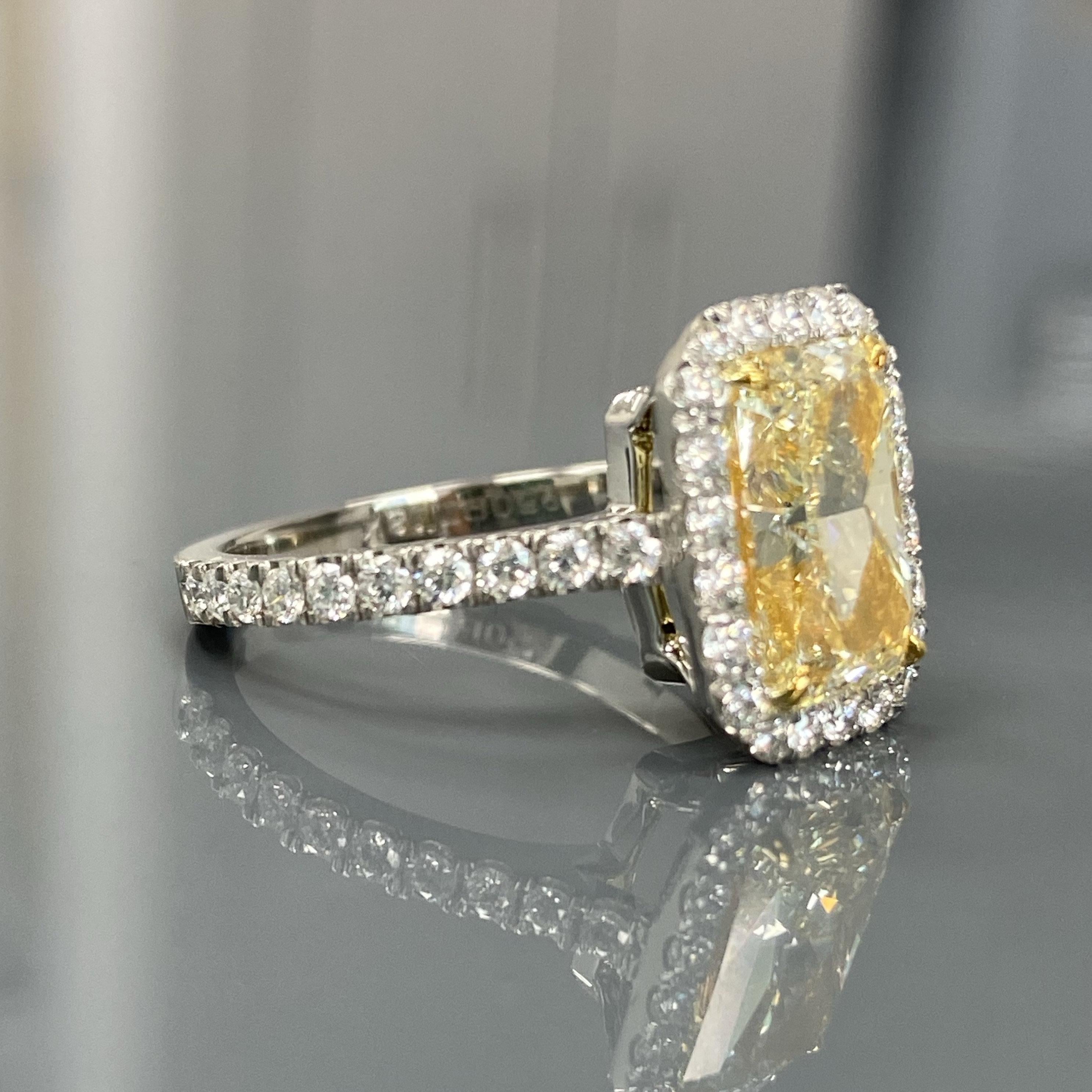 Cushion Cut 4 Carat GIA Yellow Radiant Diamond Ring For Sale