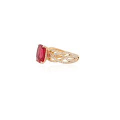 4.03 Carat Mahenge Red Spinel Ring with Diamond Braided Band in 18k Yellow Gold
