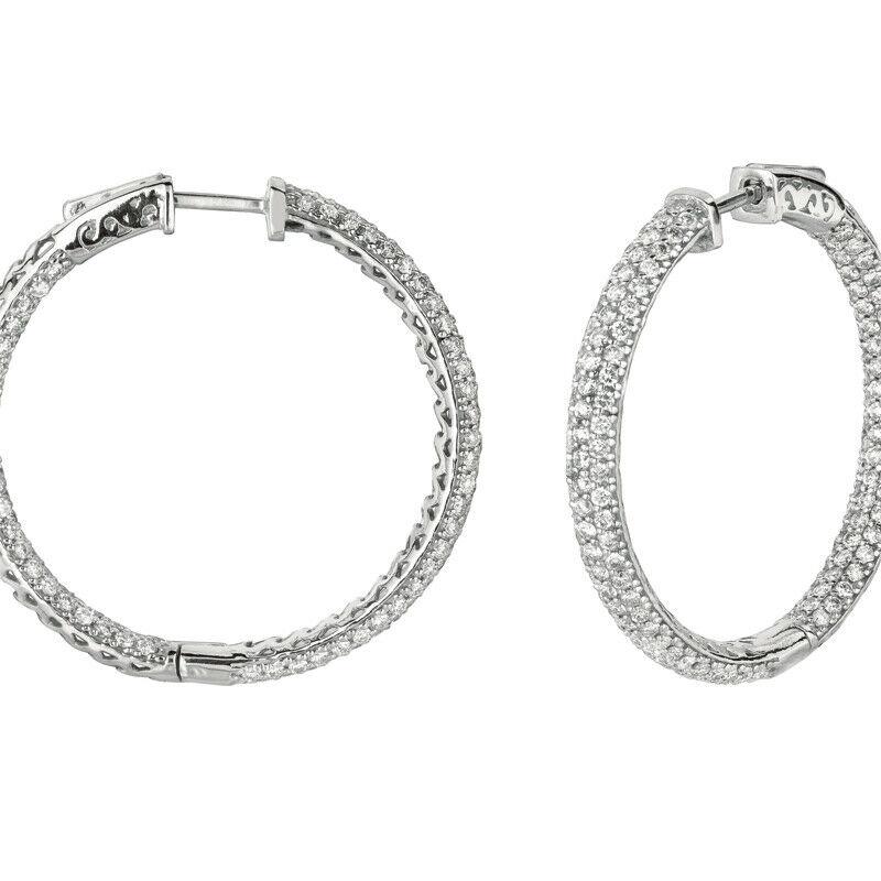 Contemporary 4.03 Carat Natural Diamond Hoop Earrings G SI in 14K White Gold For Sale