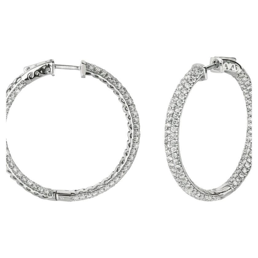 4.03 Carat Natural Diamond Hoop Earrings G SI in 14K White Gold