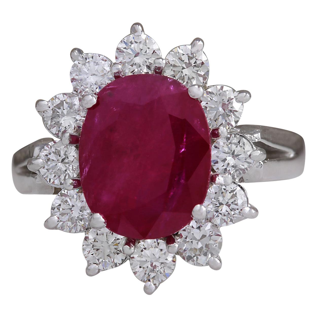 Bague Or Blanc 585 (14k) Avec Rubis Et Diamant - Taille 55 - Ajustable