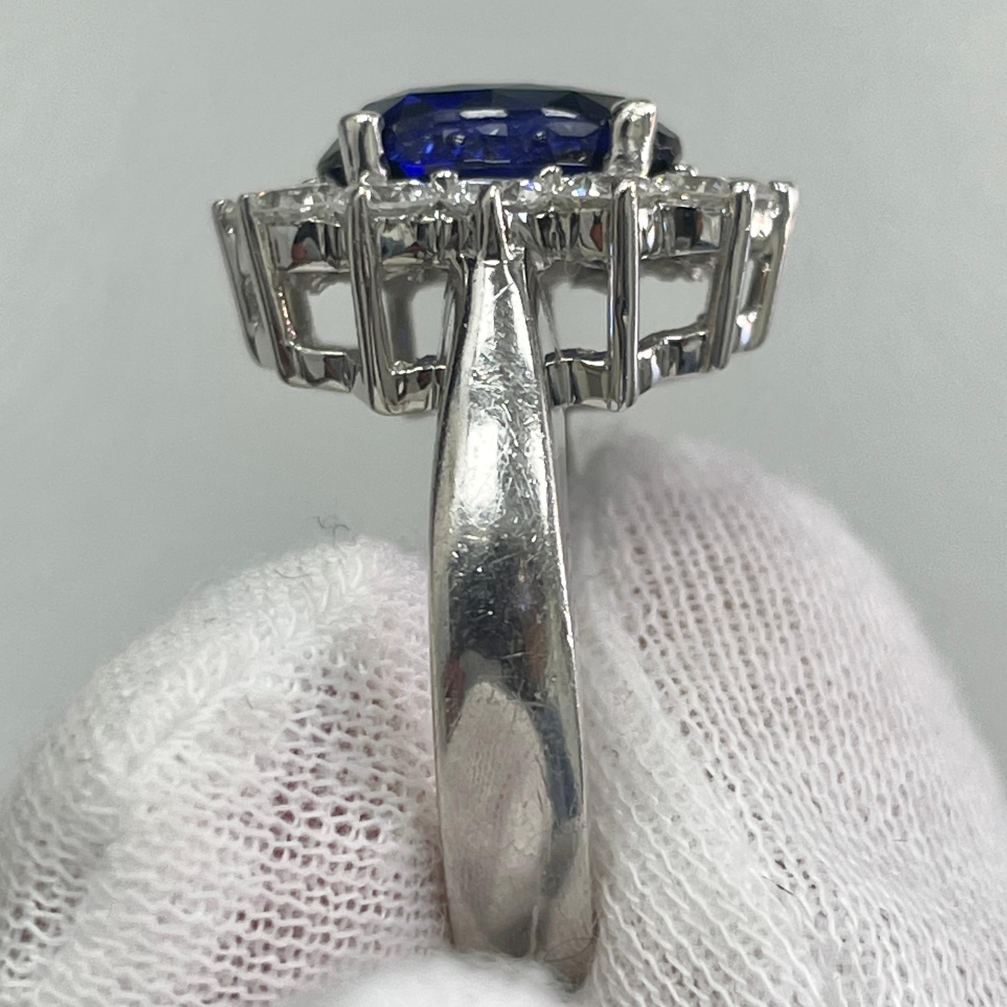Oval Cut 4.03 Carat Oval Sapphire & Diamond White Gold Ring For Sale