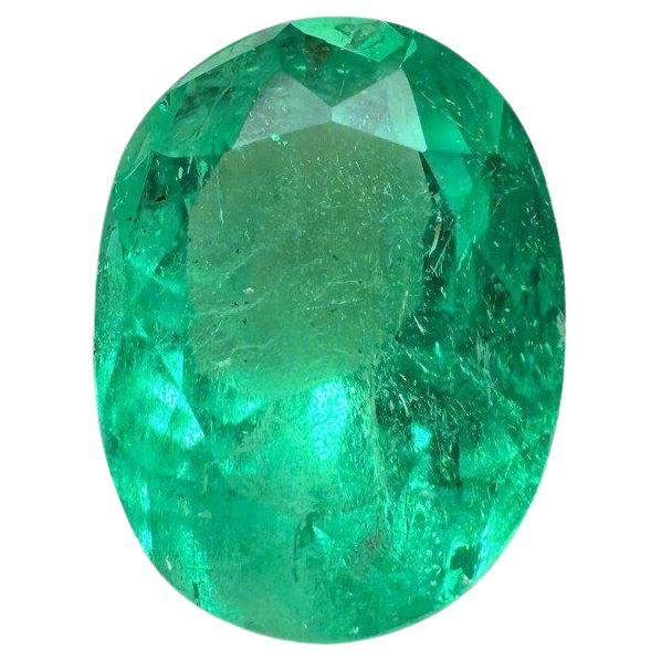 4.03 Carat Pure Green Colombian Emerald Oval Cut - May Birthstone Gem For Sale