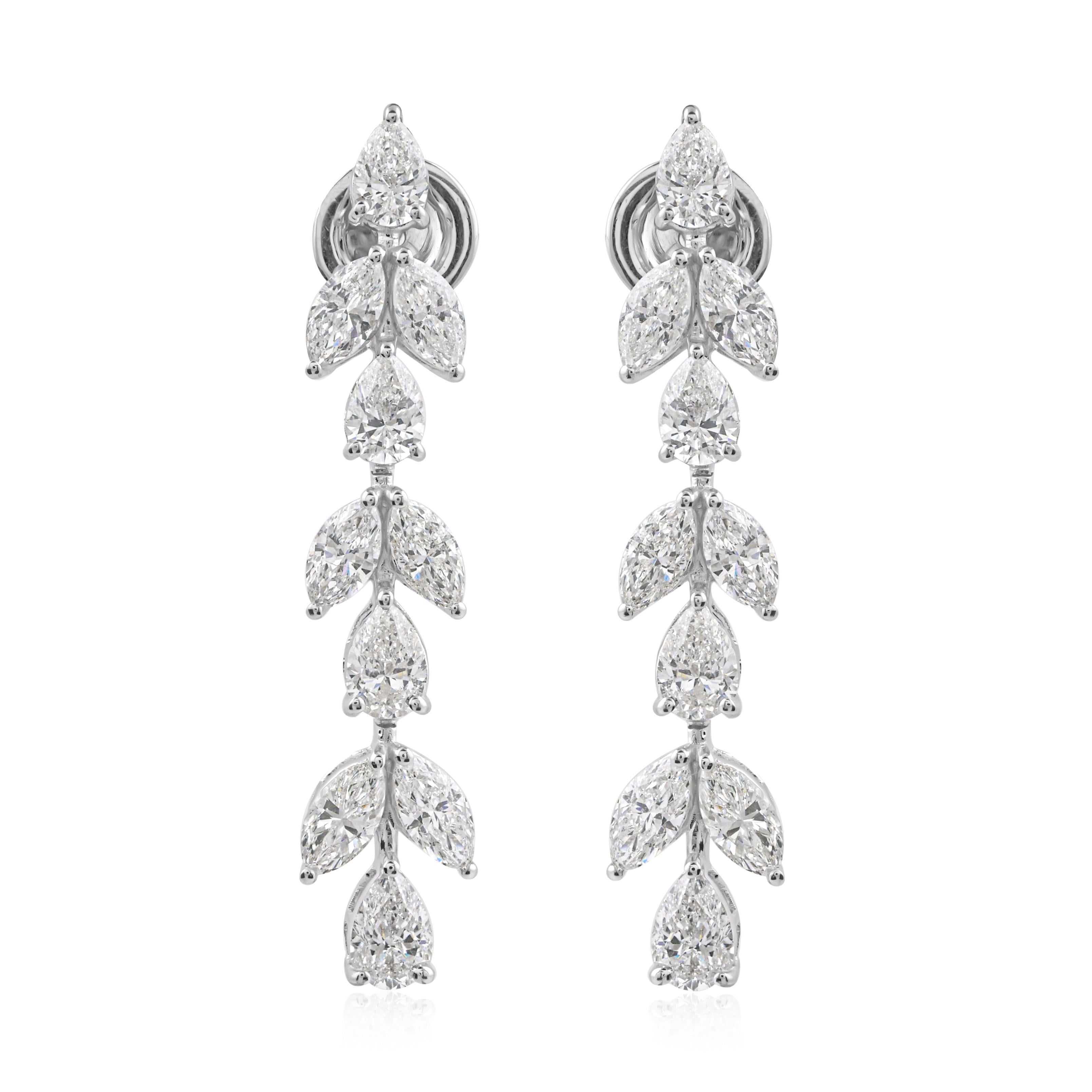 Donna Orecchini a goccia con diamanti naturali da 4,03 carati SI/H Oro bianco 14 carati in vendita
