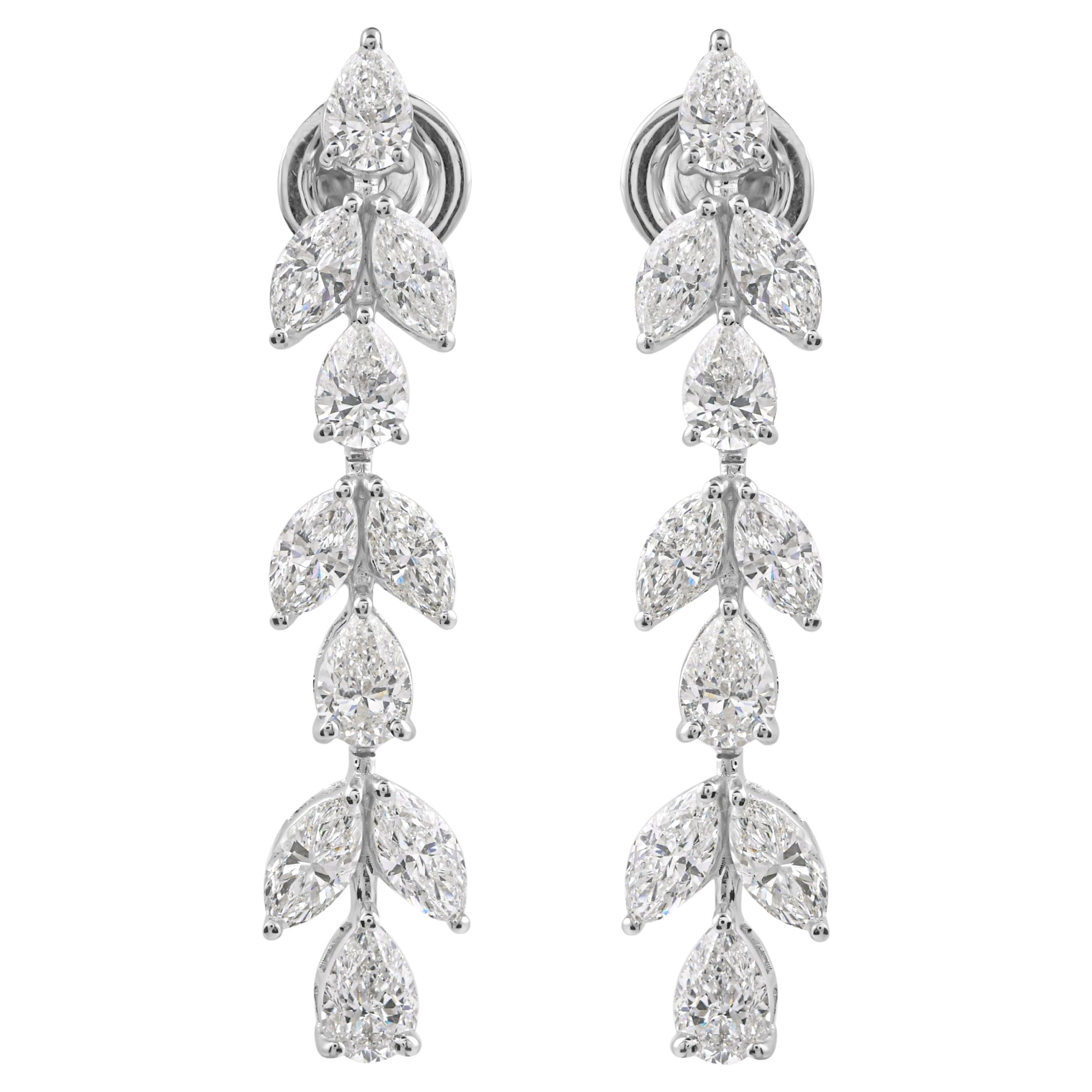 Orecchini a goccia con diamanti naturali da 4,03 carati SI/H Oro bianco 14 carati