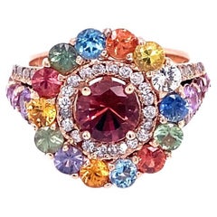 4.03 Carat Tourmaline Diamond Sapphire Cocktail Ring in 14K Rose Gold