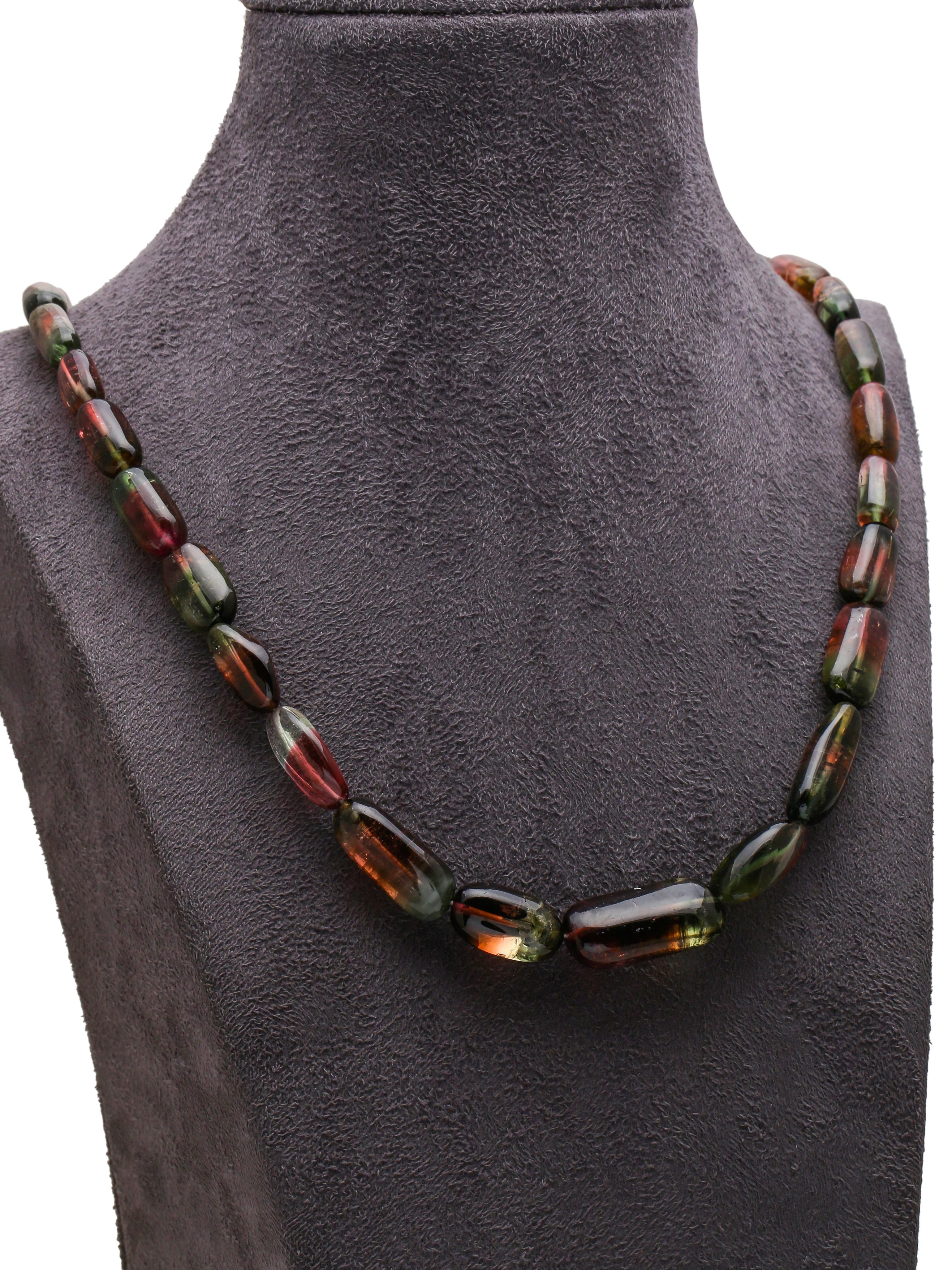 multi-colored tourmaline beaded necklace with tahitian cultured pearl roundel