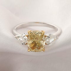 4.03 Ct. Radiant Cut Yellow & White Natural Diamond Ring in 18k Two Tone Gold