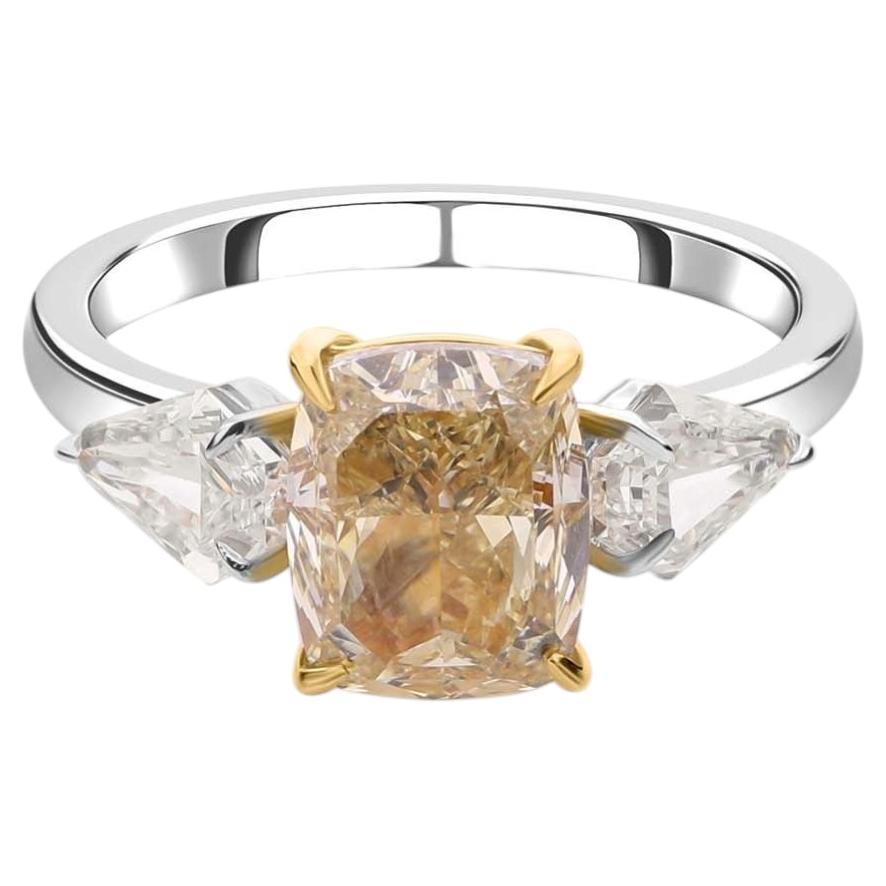4.03 Ct. Radiant Cut Yellow & White Natural Diamond Ring in 18k Two Tone Gold