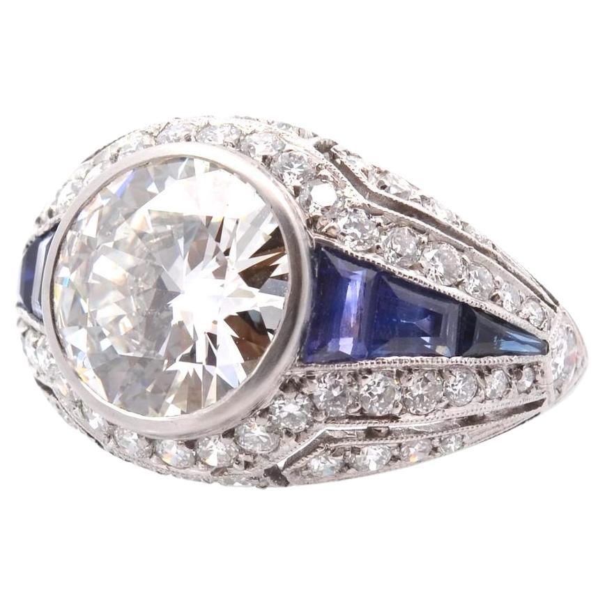 4.03 CTS H-VVS2 brilliant cut diamond and sapphires ring For Sale