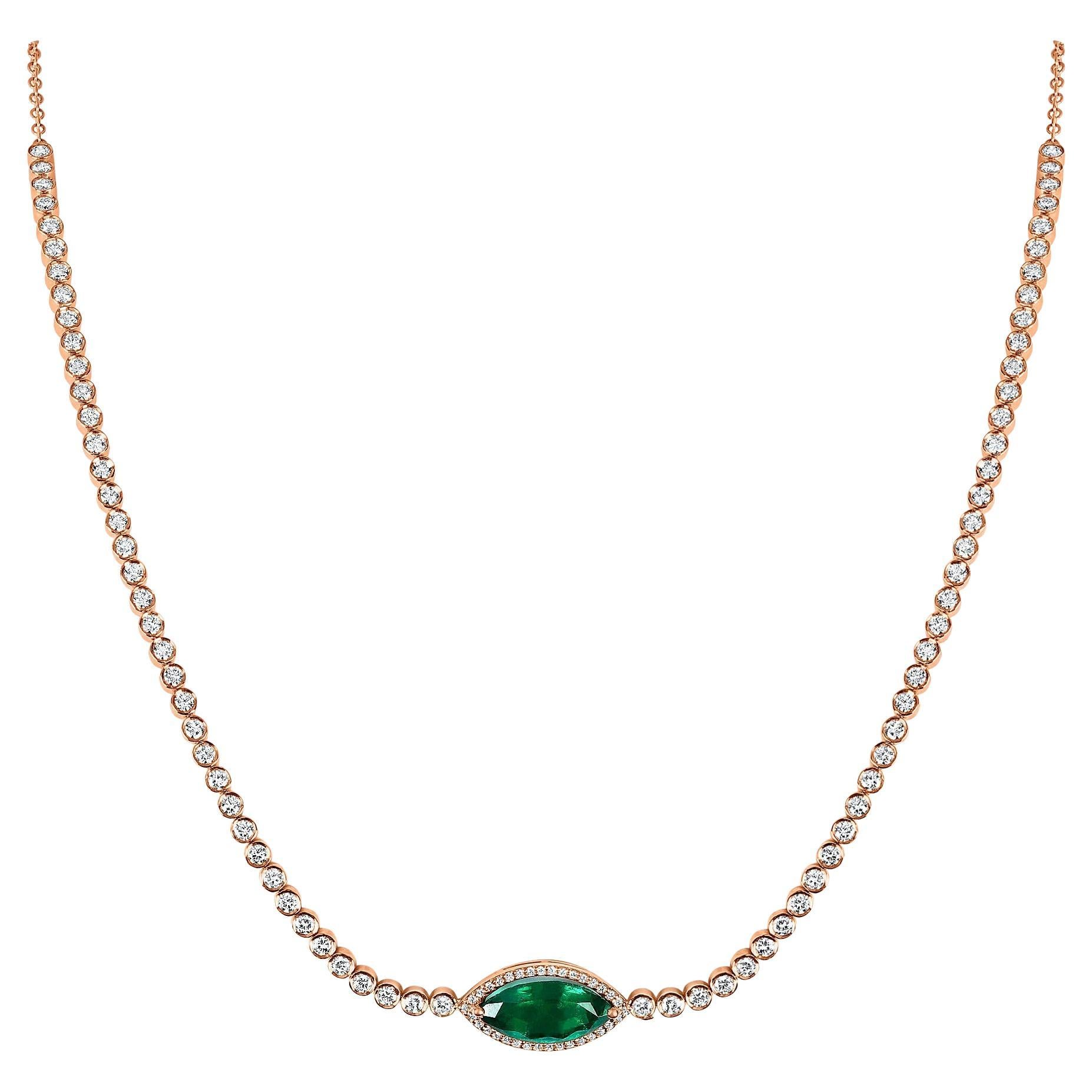 4.03 Marquise Shaped Emerald And Diamond Choker For Sale