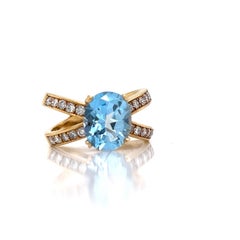 4.03 Oval Blue Topaz and Diamond Estate Ring
