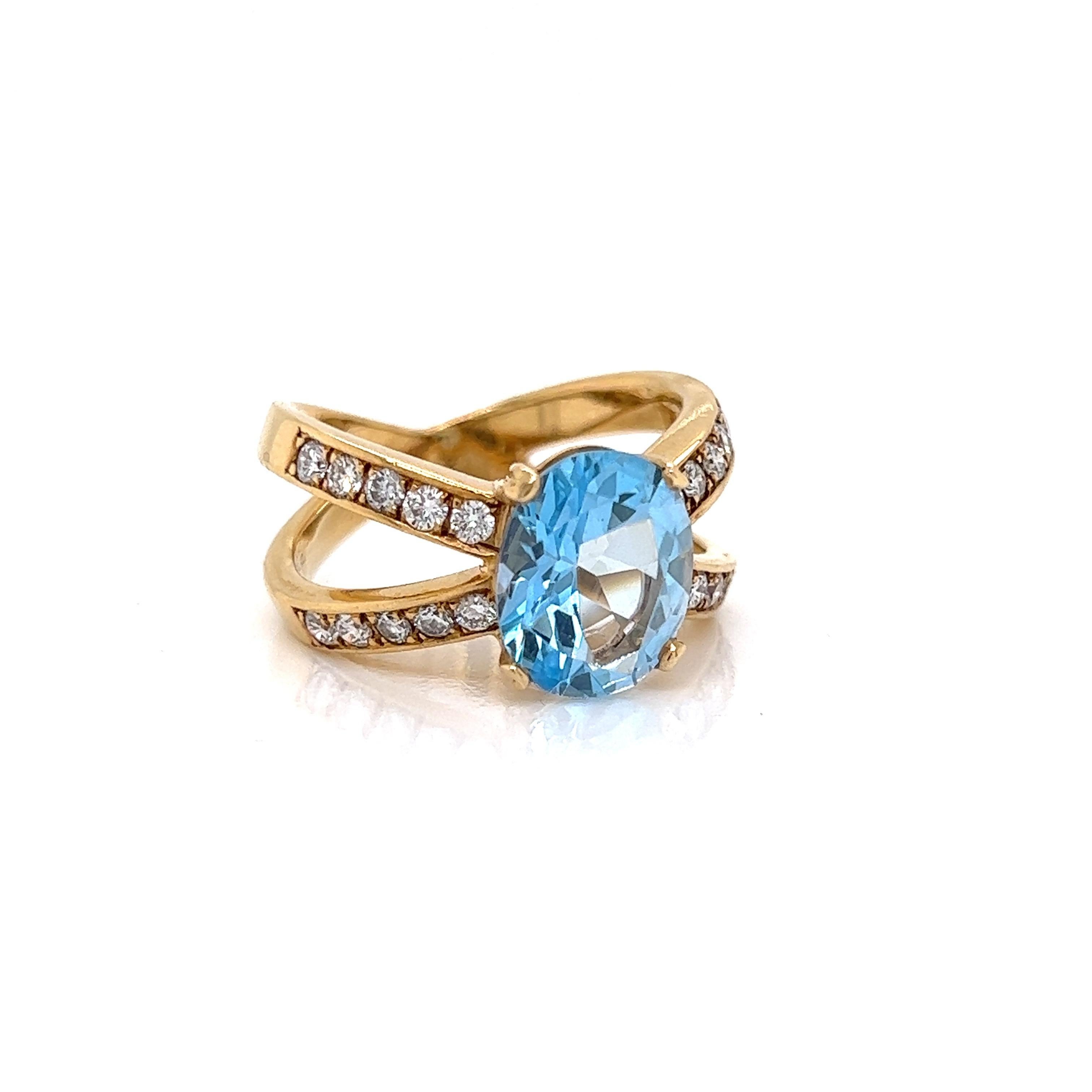 Modern 4.03 Oval Blue Topaz and Diamond Estate Ring For Sale