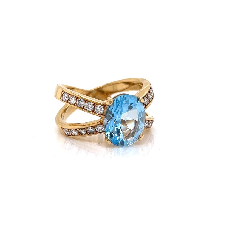 4.03 Oval Blue Topaz and Diamond Estate Ring In Good Condition For Sale In Derby, NY