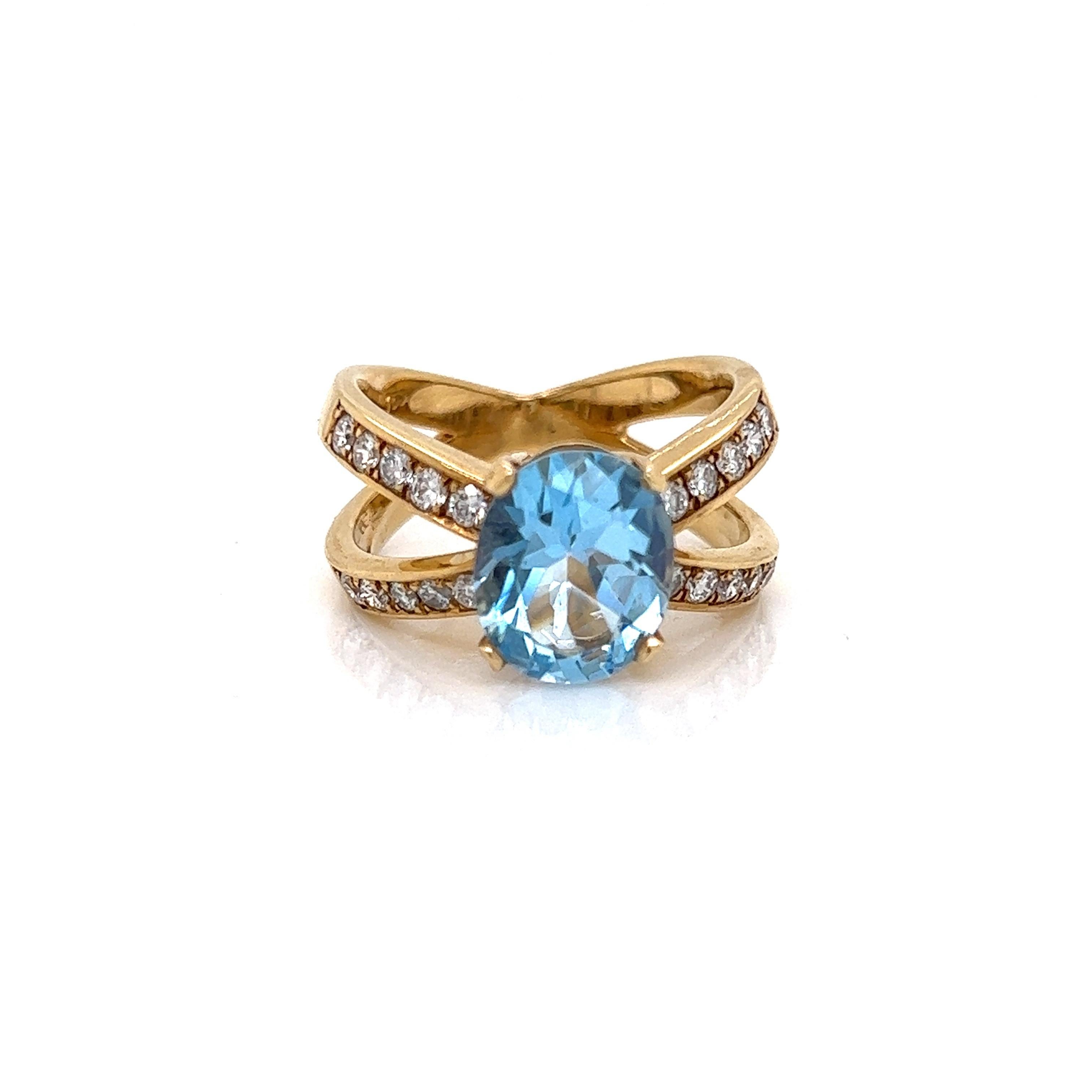 Round Cut 4.03 Oval Blue Topaz and Diamond Estate Ring For Sale