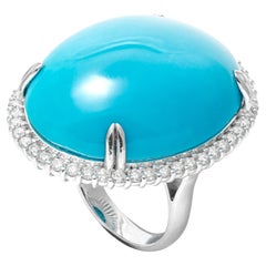 40.35 ct Natural Turquoise 1.05 ct Natural White Colorless Diamonds Ring