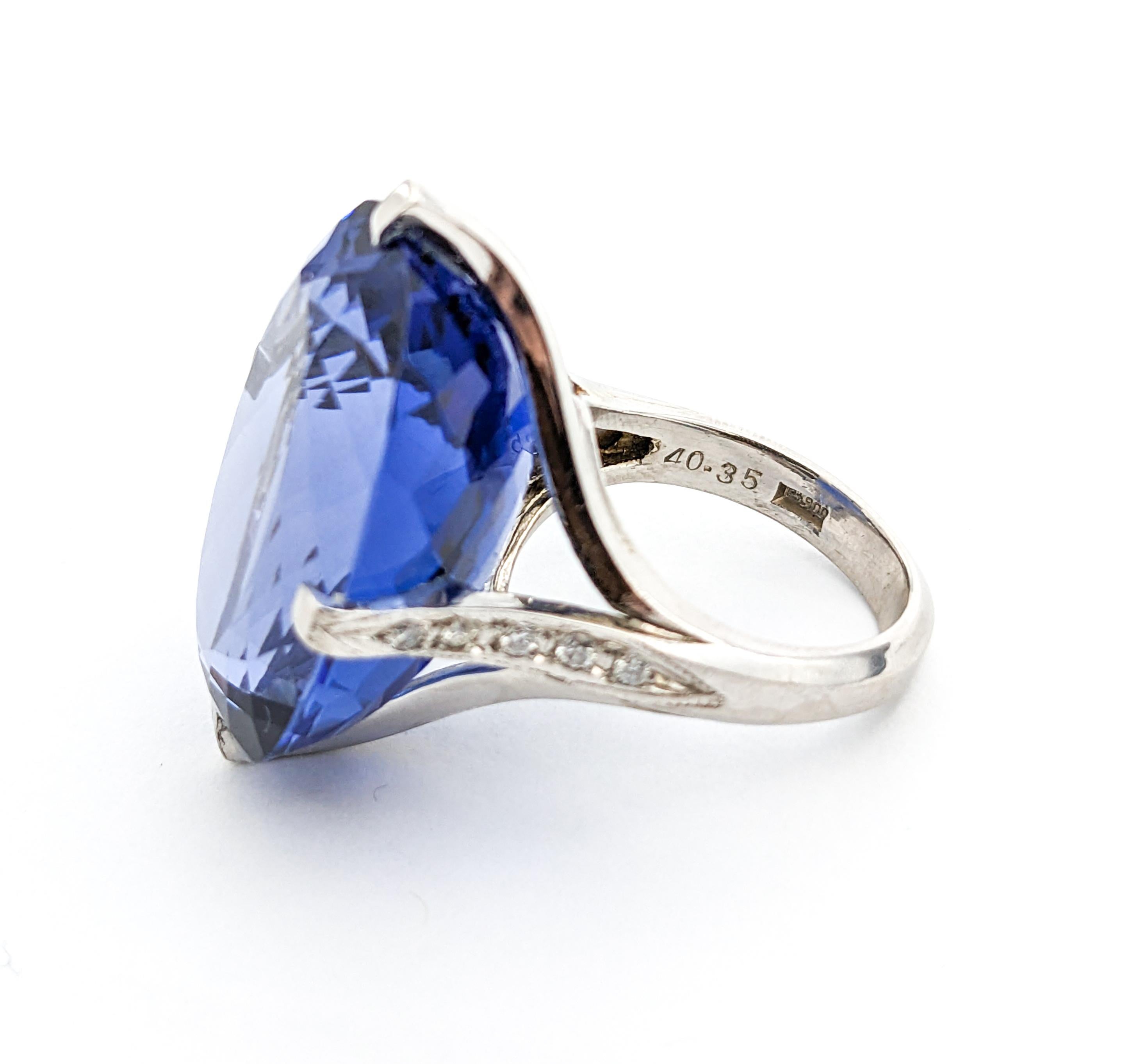40.35ct Glass centerpiece & .20ctw Diamonds Ring In Platinum For Sale 4