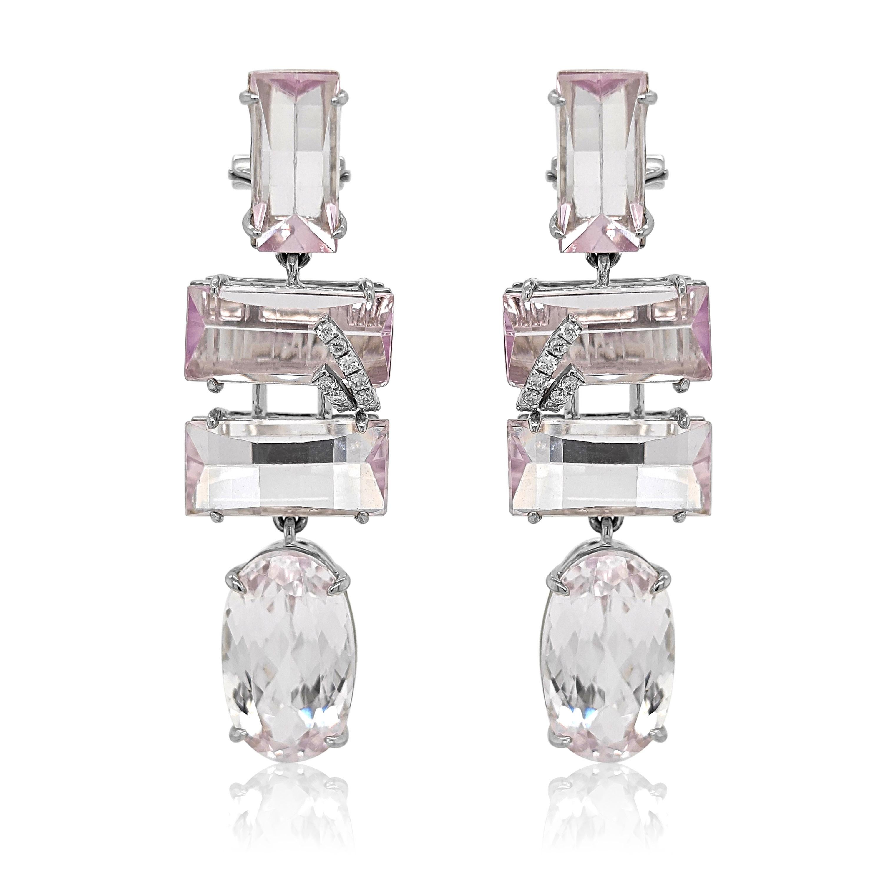 40.37 Carat kunzite and White Diamond White Gold Earrings In New Condition For Sale In New York, NY