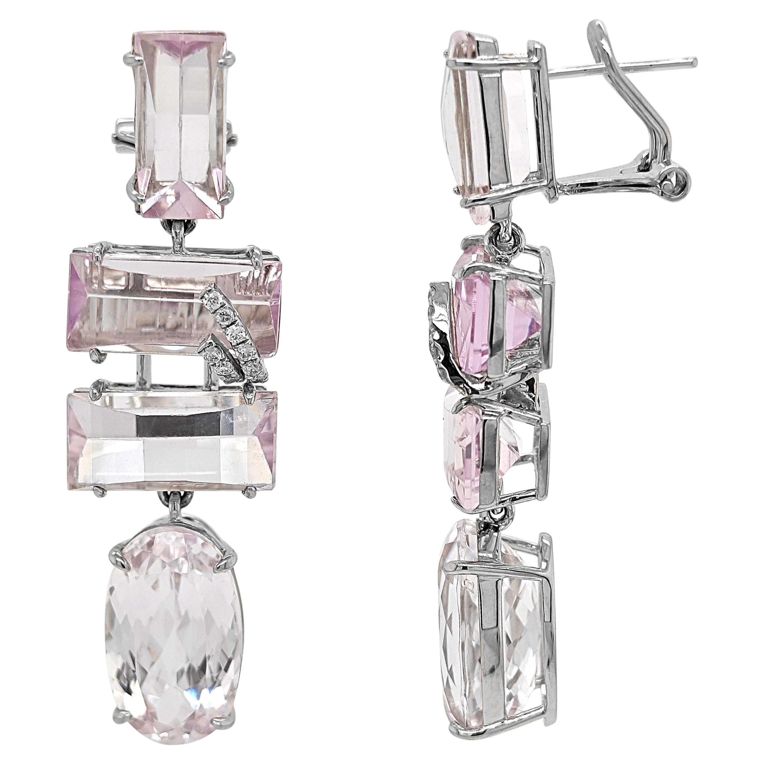 40.37 Carat kunzite and White Diamond White Gold Earrings