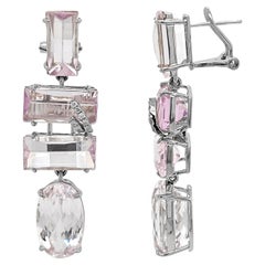 40.37 Carat kunzite and White Diamond White Gold Earrings