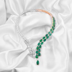 40.39 Ct Zambian Emerald 21.25 Ct Diamond Two Tone Drop Necklace 18K Gold