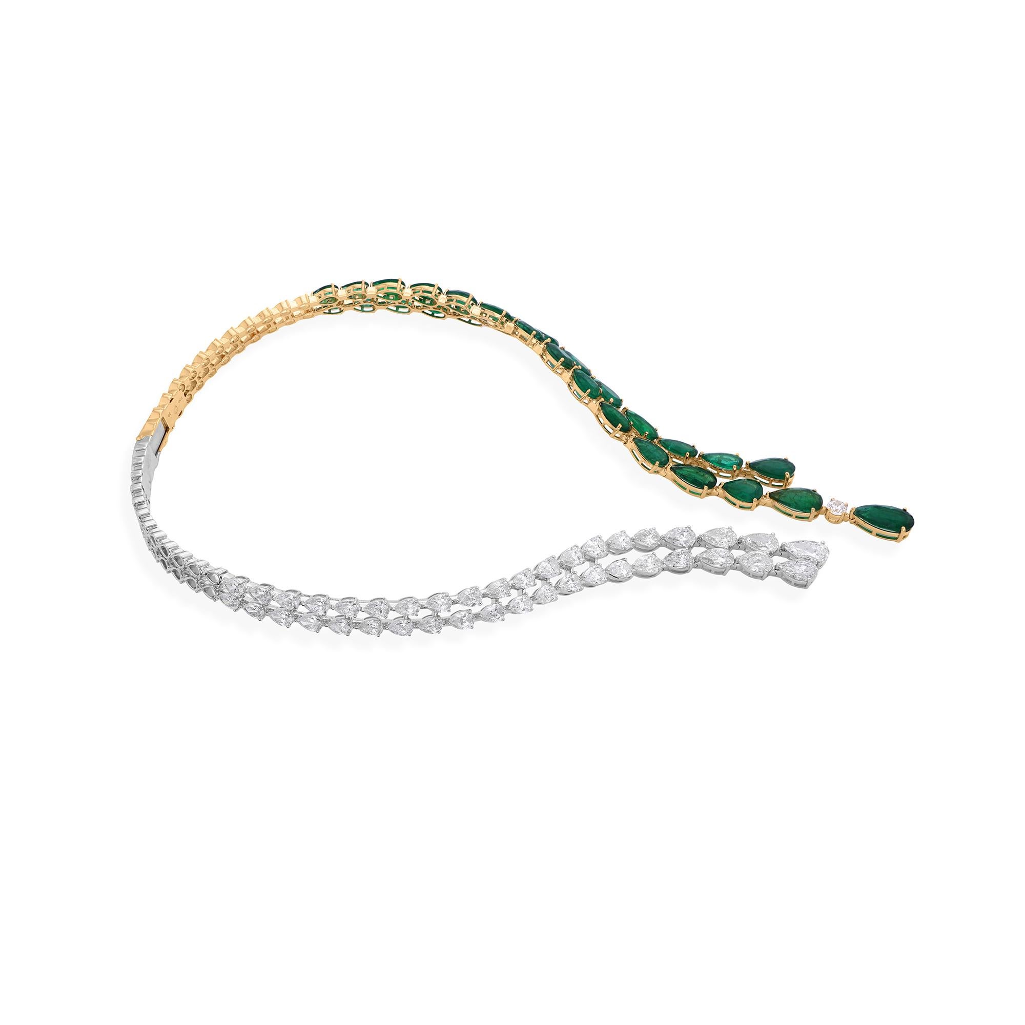 40.39 Ct Esmeralda de Zambia Collar de Diamantes 18k Amarillo Blanco Doble Tono de Oro Corte pera en venta