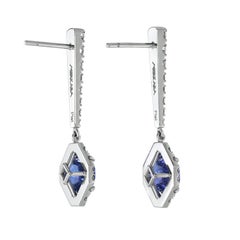 Pendientes de gota de diamante tanzanita Asscher de 4,03 ct, platino - Merkaba Beverly Hills