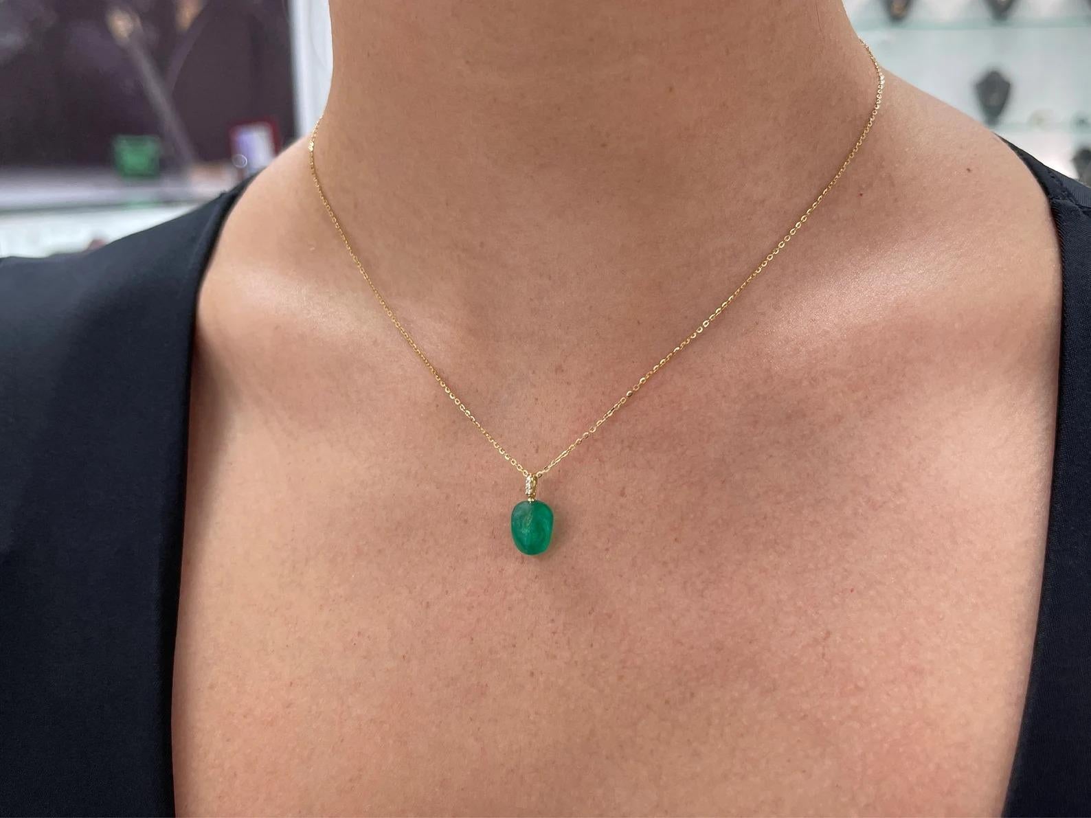 Modern 4.03tcw Colombian Emerald Rich Irregular Shaped Baroque & Diamond Pendant 18K For Sale