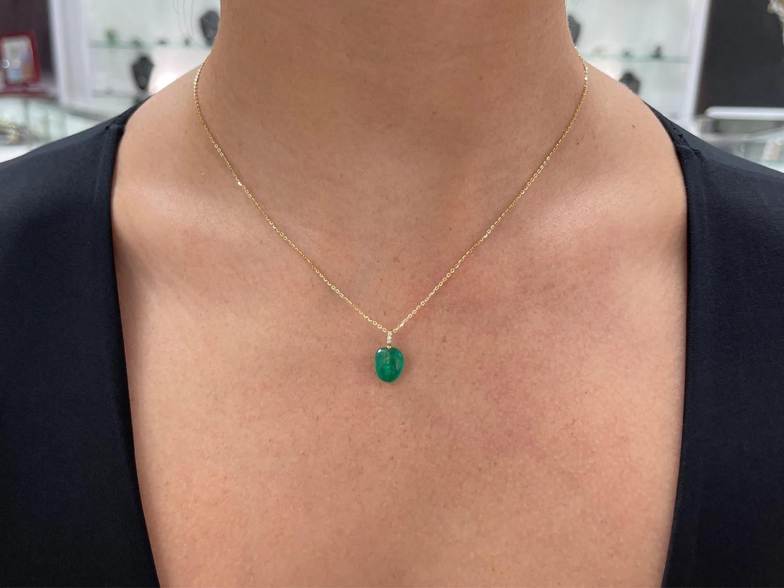 Round Cut 4.03tcw Colombian Emerald Rich Irregular Shaped Baroque & Diamond Pendant 18K For Sale