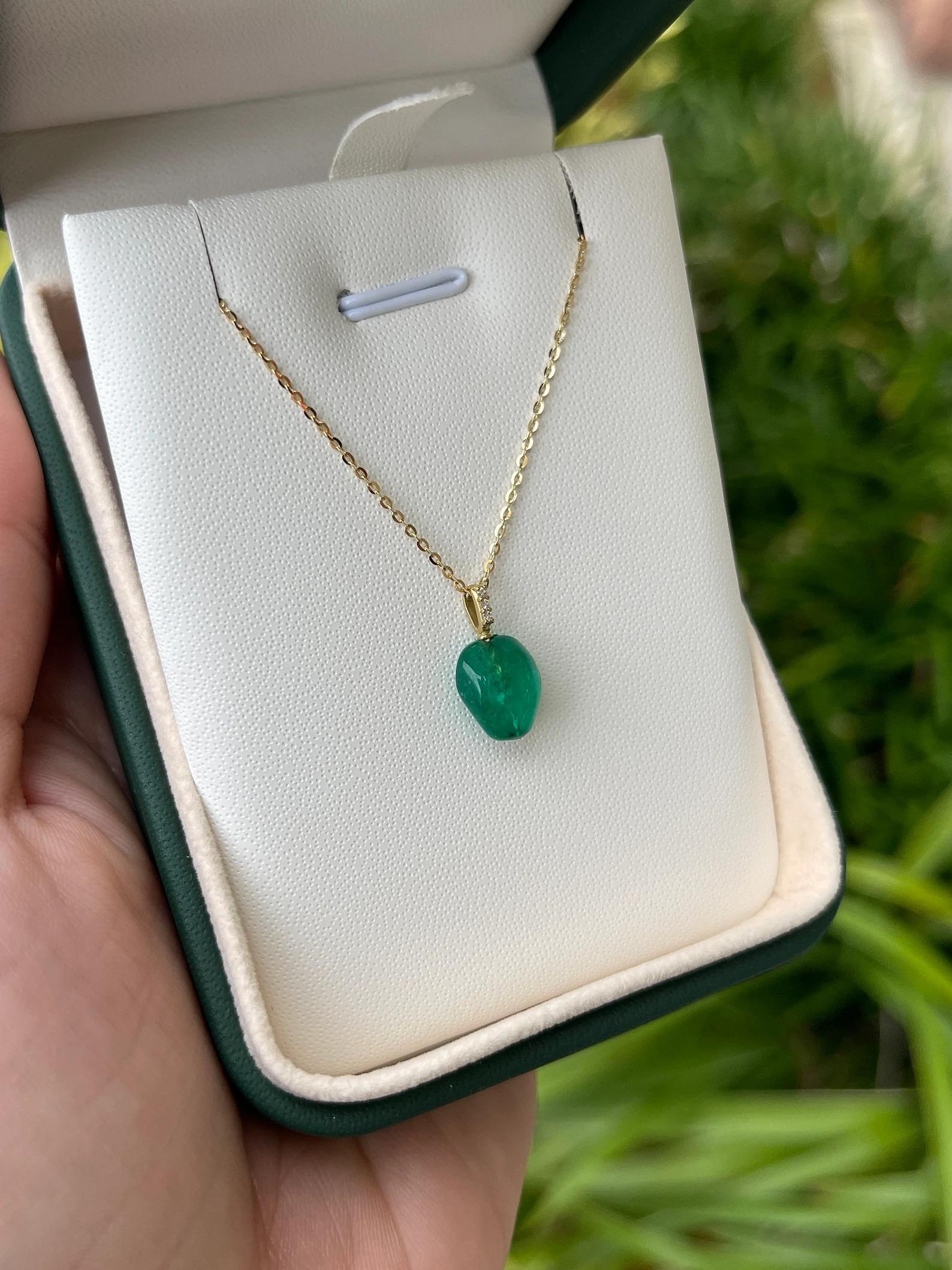 4.03tcw Colombian Emerald Rich Irregular Shaped Baroque & Diamond Pendant 18K For Sale 1