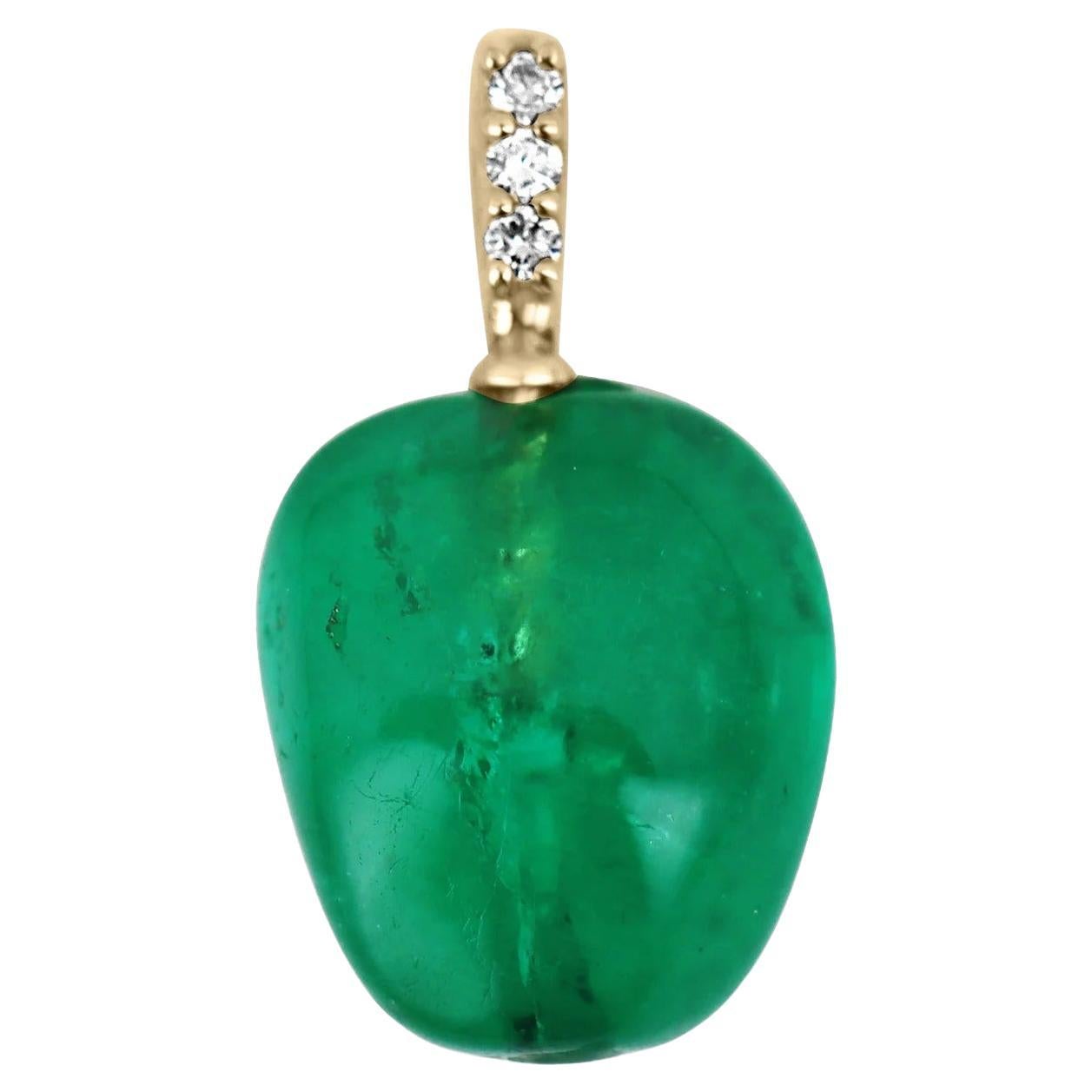 4.03tcw Colombian Emerald Rich Irregular Shaped Baroque & Diamond Pendant 18K For Sale