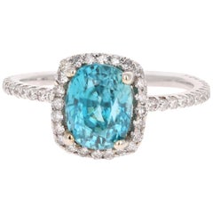 4.04 Carat Blue Zircon Diamond 14 Karat White Gold Ring