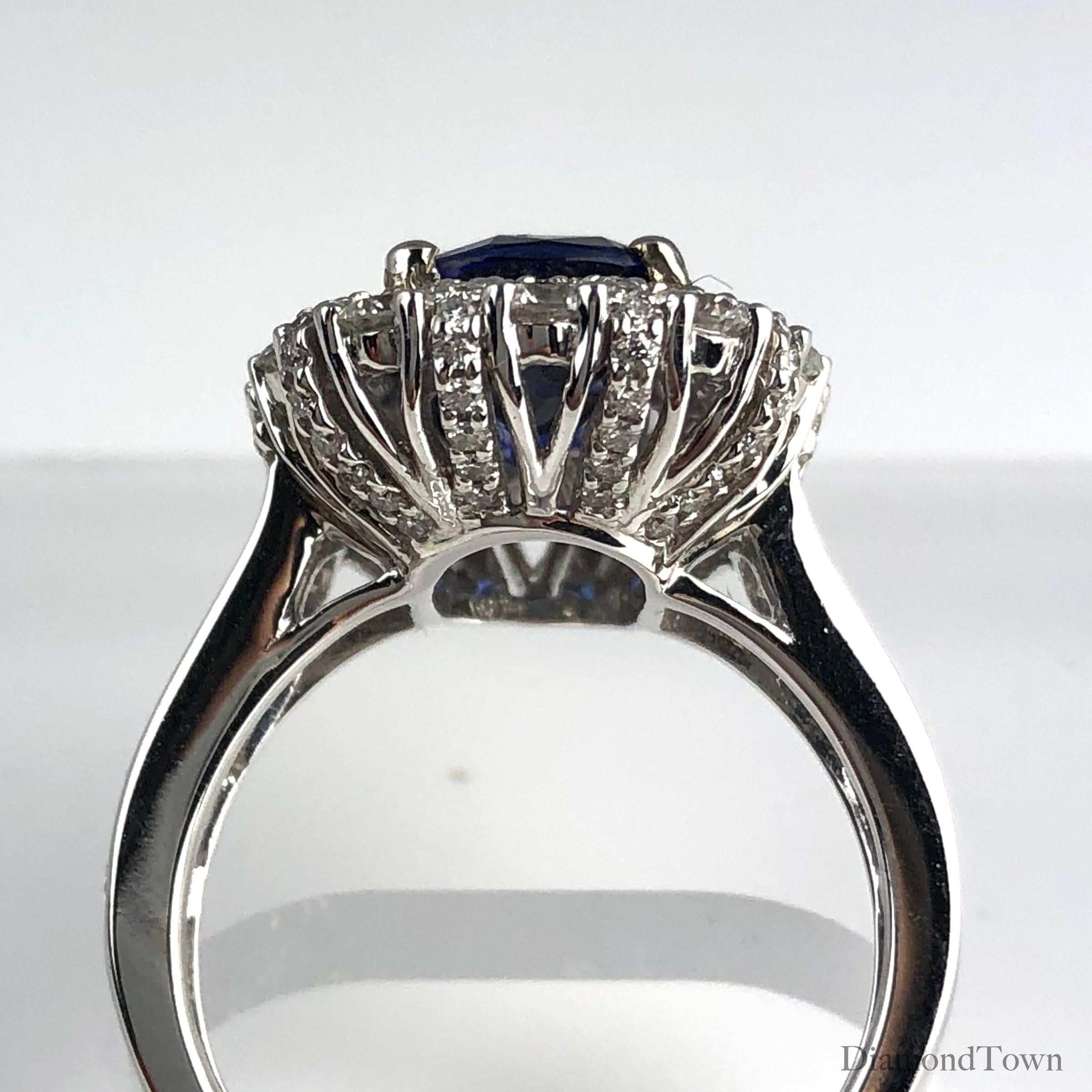 DiamondTown GIA Certified 4.04 Carat Cushion Cut Fine Sapphire Ring In New Condition In New York, NY