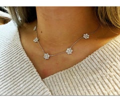 4.04 Carat Diamond Cluster Flower Necklace G SI 14 Karat White Gold Chain
