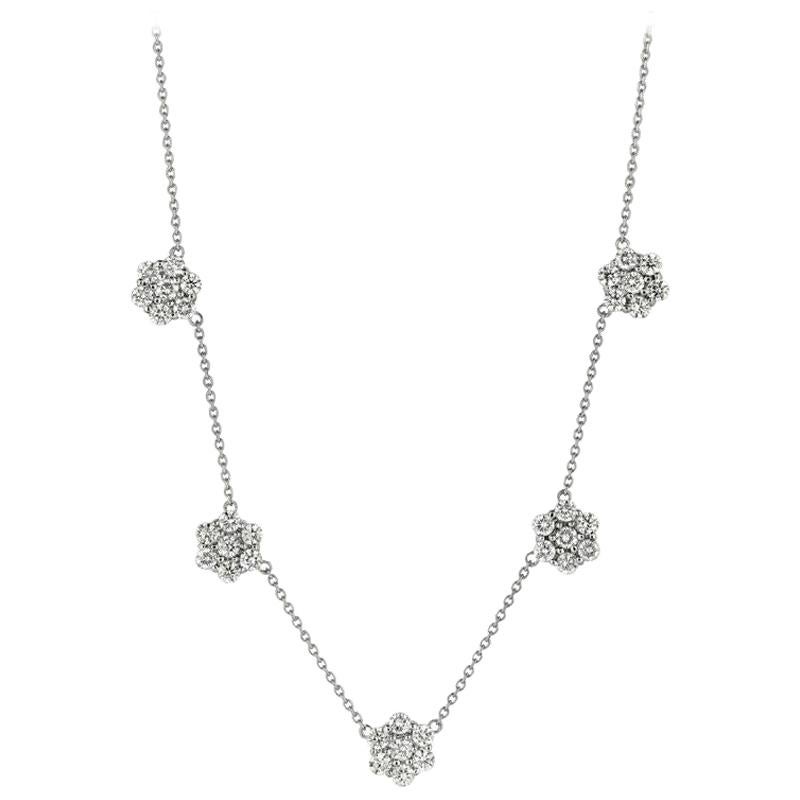 4.04 Carat Diamond Cluster Flower Necklace G SI 14 Karat White Gold Chain For Sale