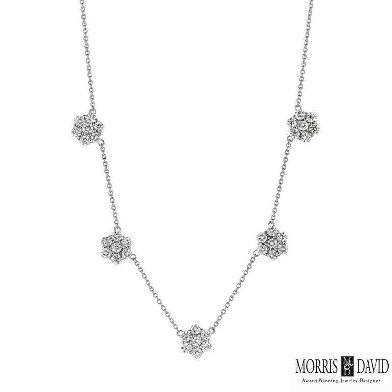 4,04 Karat Diamant-Cluster-Blumen-Halskette G SI 14 Karat Weißgold Kette (Rundschliff) im Angebot