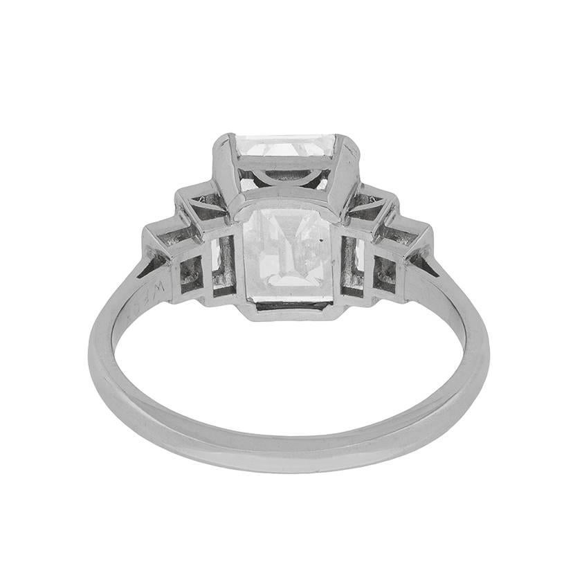 Men's 4.04 Carat Emerald Cut Diamond Solitaire Engagement Ring, circa 1920s