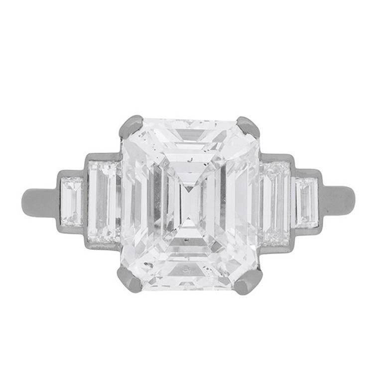 4.04 Carat Emerald Cut Diamond Solitaire Engagement Ring, circa 1920s