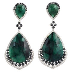 40.4 Carat Emerald Diamond 18 Karat Gold Earrings