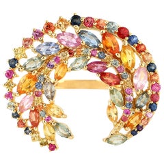 Anillo Multi Zafiro Media Luna Oro 18 Kilates