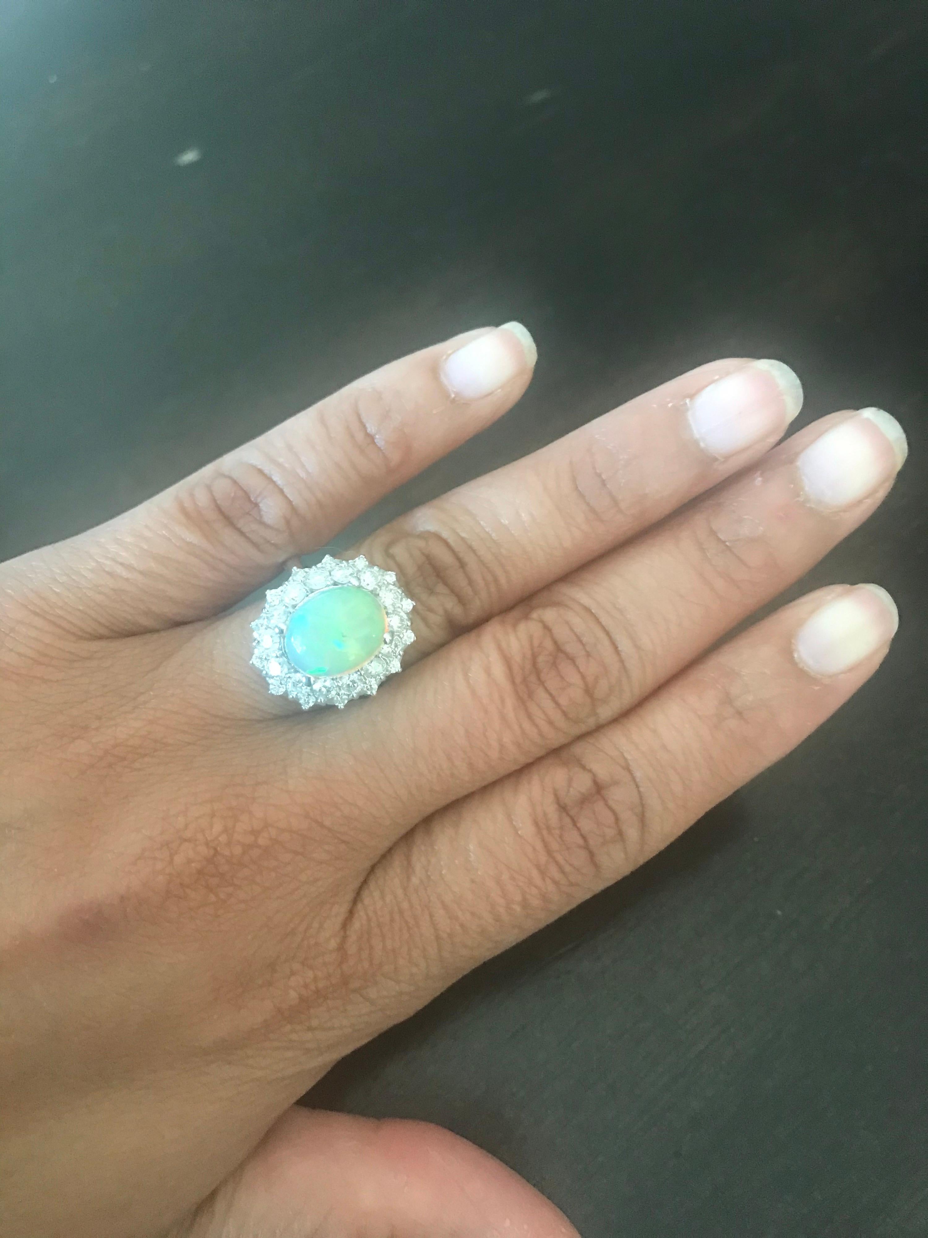 Oval Cut 4.04 Carat Opal Diamond 14 Karat White Gold Cluster Ring