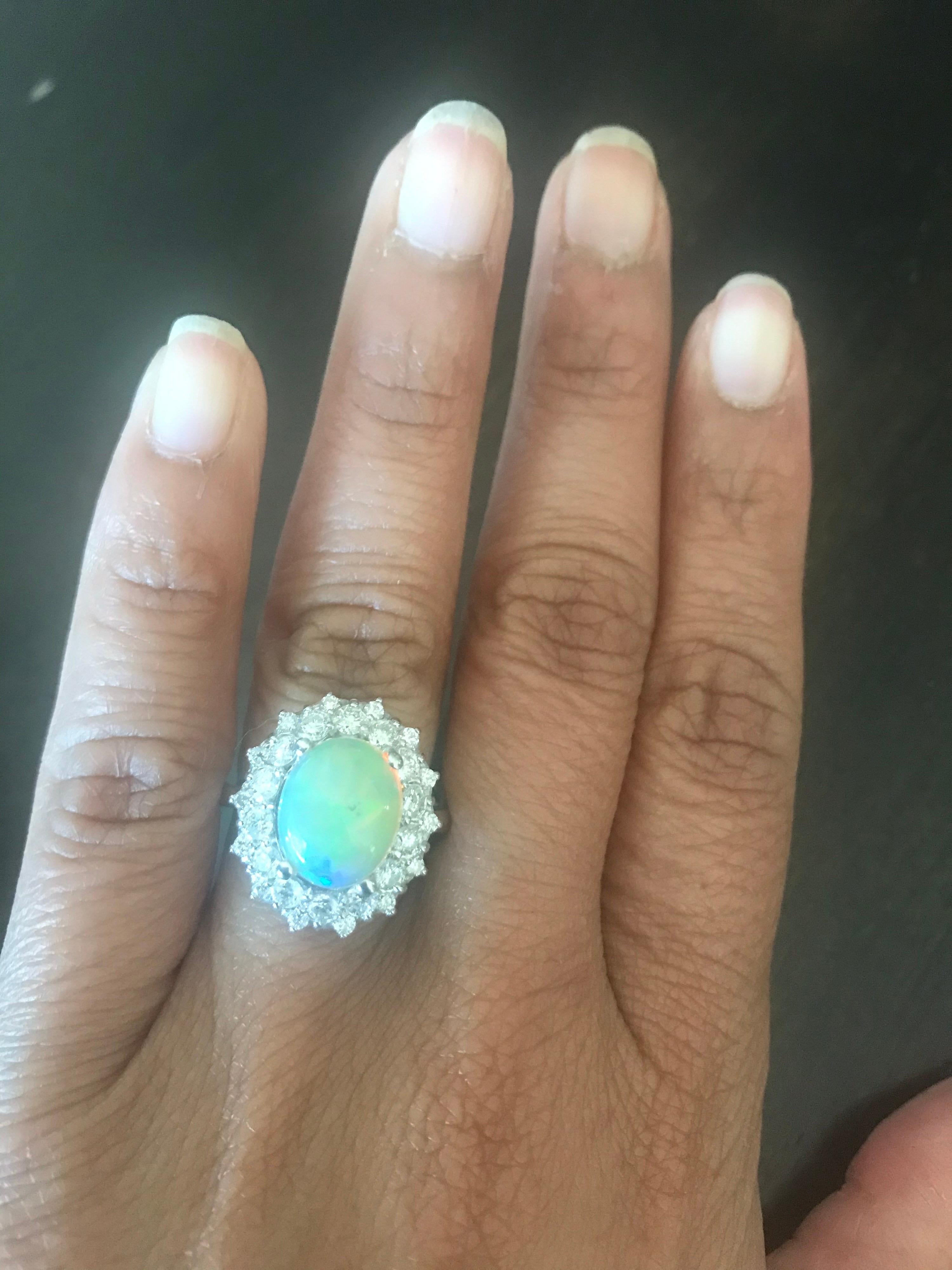 4.04 Carat Opal Diamond 14 Karat White Gold Cluster Ring In New Condition In Los Angeles, CA